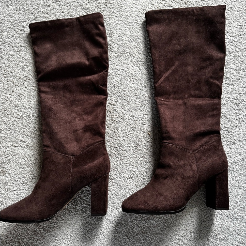 Express Knee high chocolate brown square toe boots